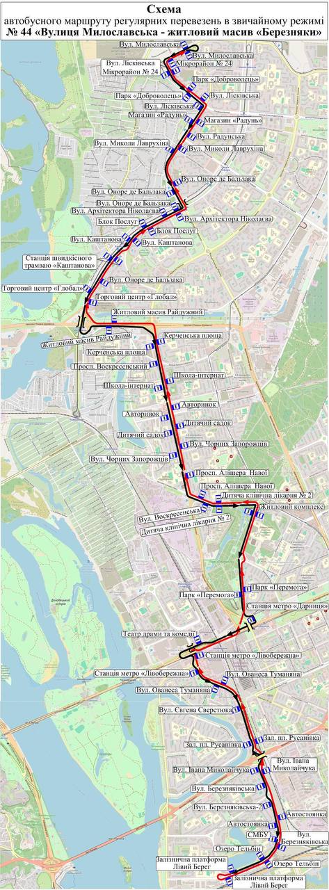 Від суботи, 12 жовтня, у Києві змінять маршрут автобусів № 44 (схема)