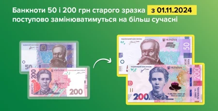 З 1 листопада НБУ почне виводити з обігу банкноти 50 та 200 гривень старого зразка