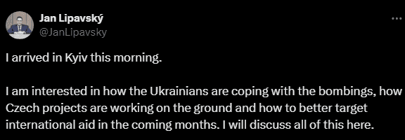 Глава МЗС Чехії Ліпавський приїхав до Києва