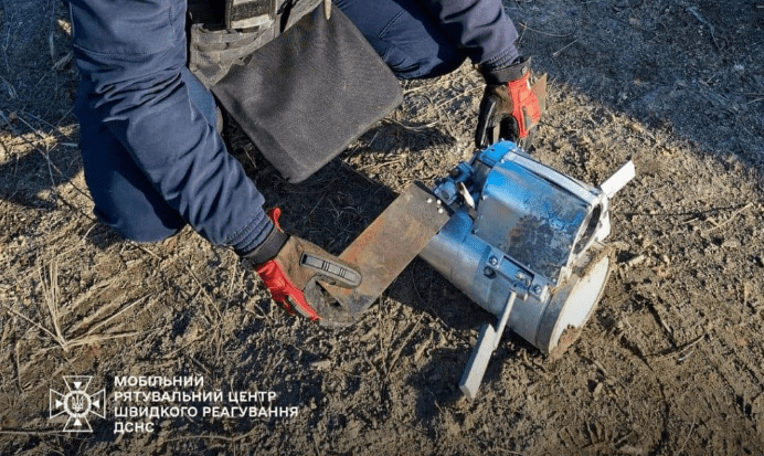 У лісосмузі на Київщині комунальники виявили бойовий елемент касетної бомби У лісосмузі на Київщині комунальники виявили бойовий елемент касетної бомби