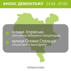 У Києві продовжують демонтаж рекламних щитів (локації)