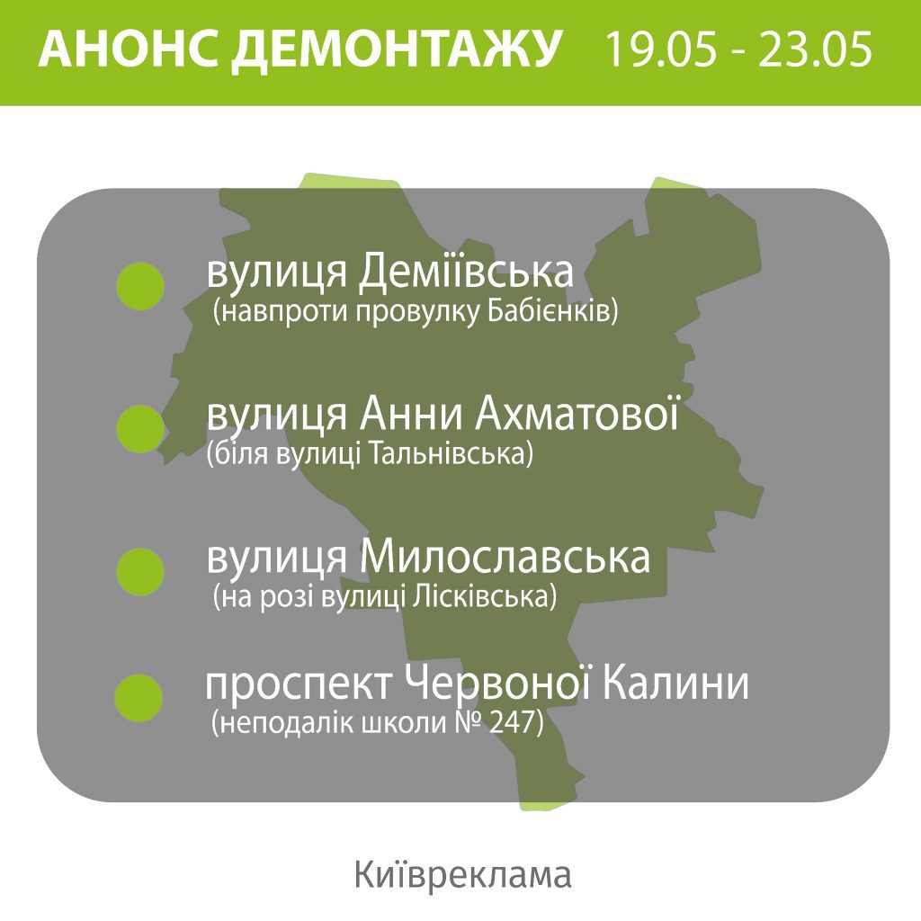 Демонтаж реклами в Києві: цього тижня комунальники зніматимуть вивіски на чотирьох локаціях