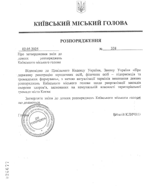 Реорганізацію медичних КП Києва продовжили до 25 грудня 2025 року (перелік)