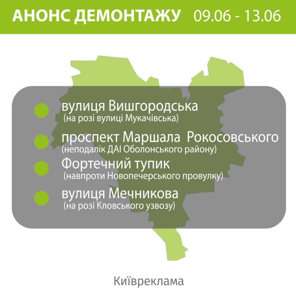 Демонтаж реклами в Києві цього тижня буде на двох вулицях, проспекті й у тупику