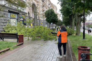 На Хрещатику через негоду на пішохідну частину впало дерево На Хрещатику через негоду на пішохідну частину впало дерево