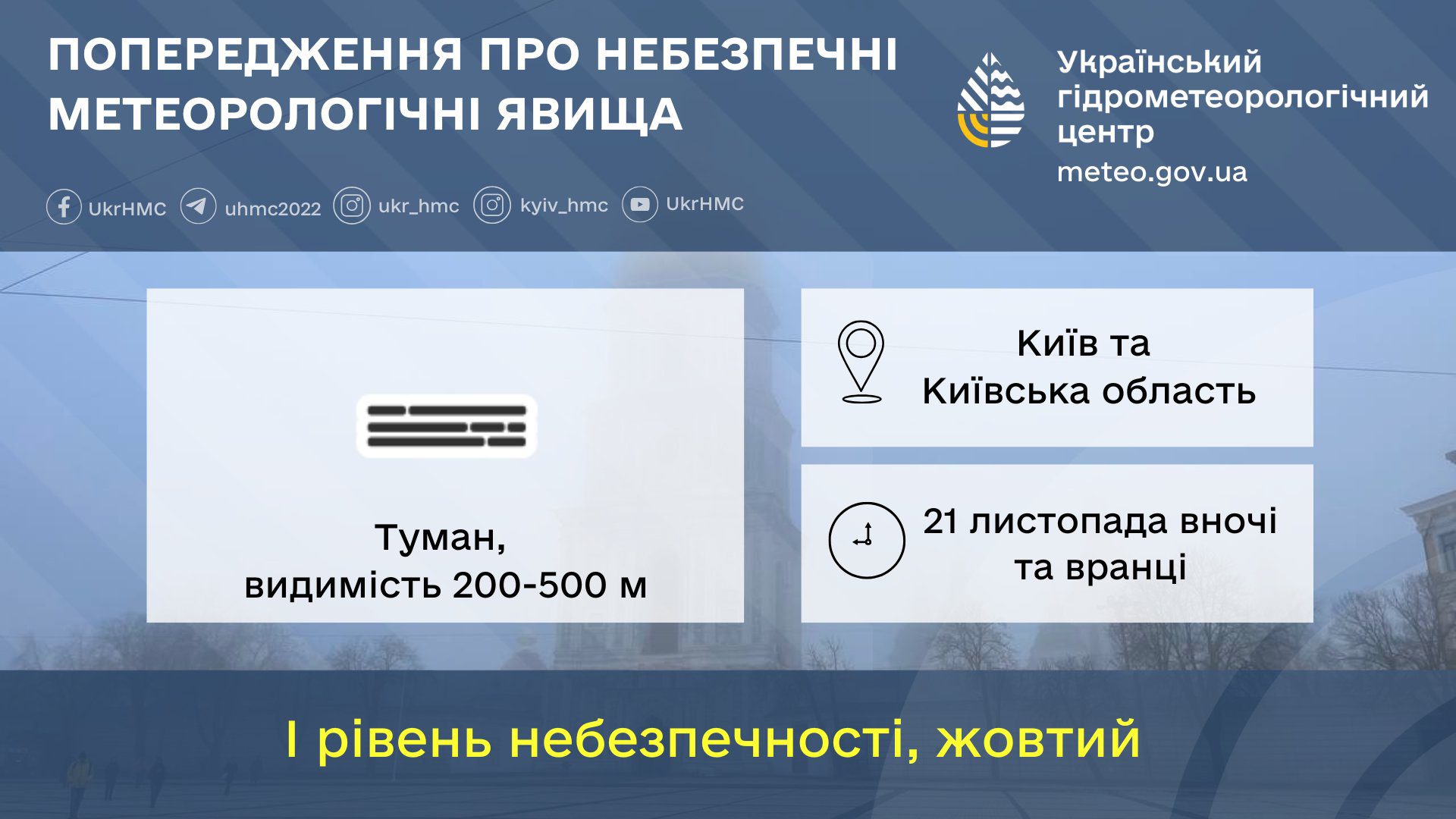 Жителів Києва і області попереджають про густий туман вночі та вранці 21 листопада