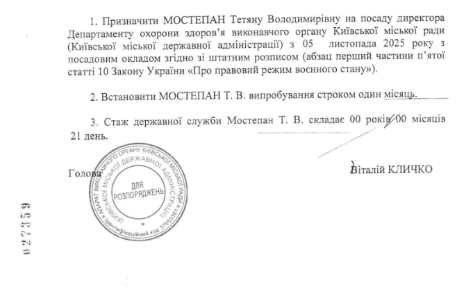 Департамент охорони здоров’я КМДА очолила Тетяна Мостепан Департамент охорони здоров’я КМДА очолила Тетяна Мостепан