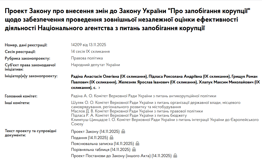 У Раді зараєстрували законопроект про невідкладний аудит НАЗК