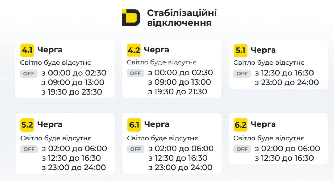 Через складну ситуацію в енергосистемі в Києві та пристоличному регіоні діють стабілізаційні графіки відключень