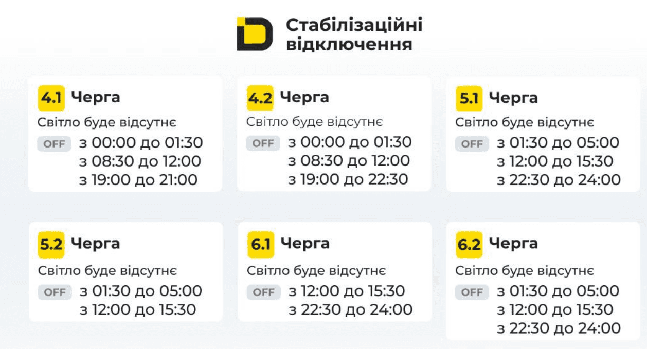 Через складну ситуацію в енергосистемі в Києві та пристоличному регіоні діють стабілізаційні графіки відключень
