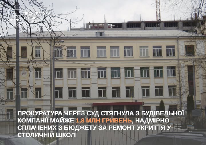 Прокуратура Києва стягнула з будфірми 1,8 млн гривень, переплачених з бюджету за ремонт шкільного укриття