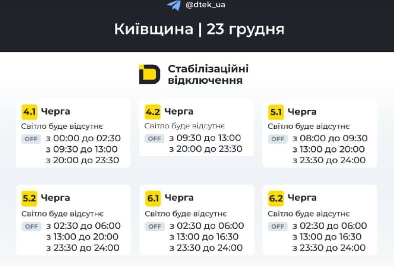 ГПВ у столиці й на Київщині: коли планово відключатимуть електрику 23 грудня