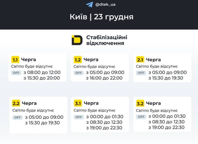 ГПВ у столиці й на Київщині: коли планово відключатимуть електрику 23 грудня