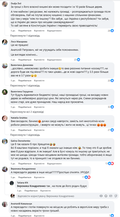 У Бучі зчинився скандал через масове зрізання дерев на вулиці Енергетиків